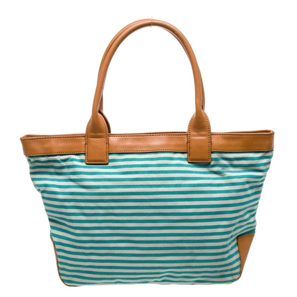 Tory Burch Aqua and Tan Striped Tote - Picture 4 of 6